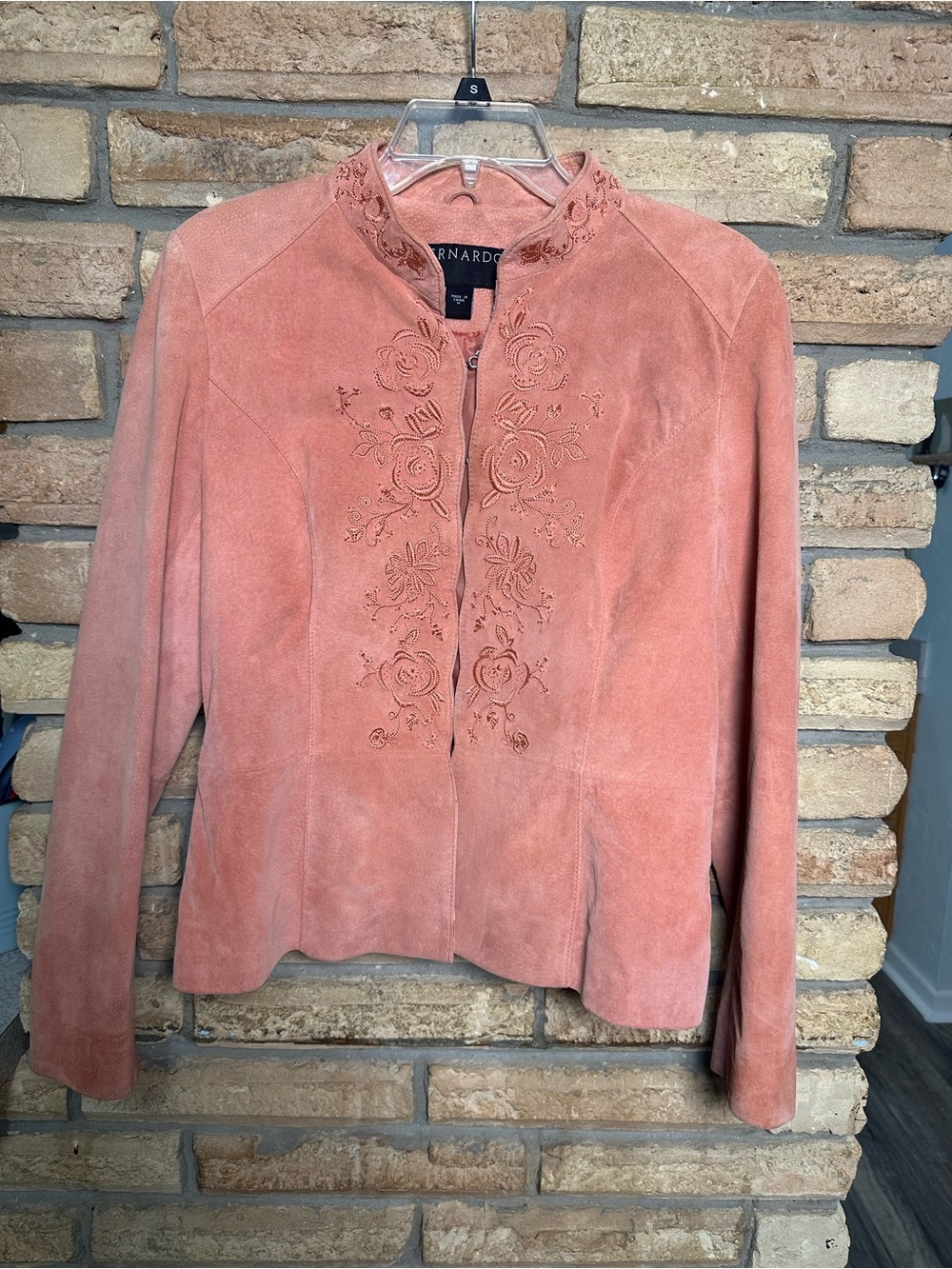 Bernardo Suede Embroidered Jacket — Dusty Rose
